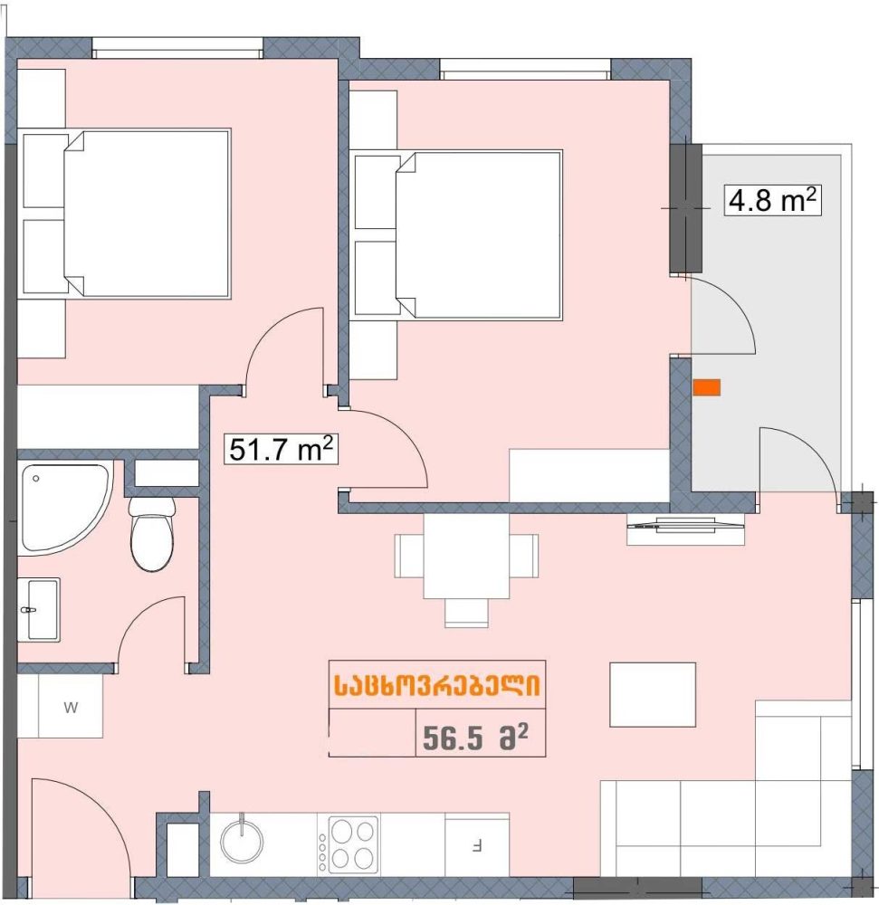 Mieszkanie 56.5 m² - Згвиспири 1, Batumi, Gruzja